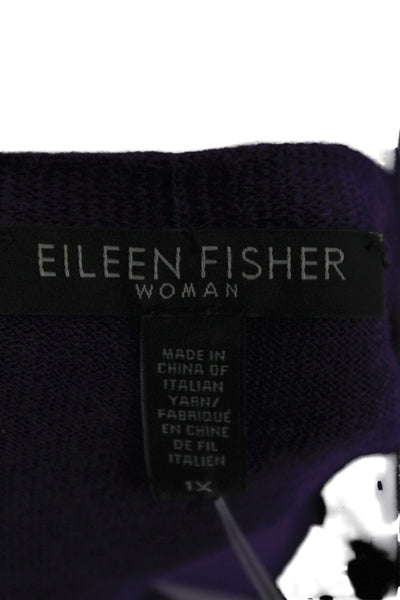 Eileen Fisher Womens Purple V-Neck Merino Pullover Sweater Long Sleeve Size 1X