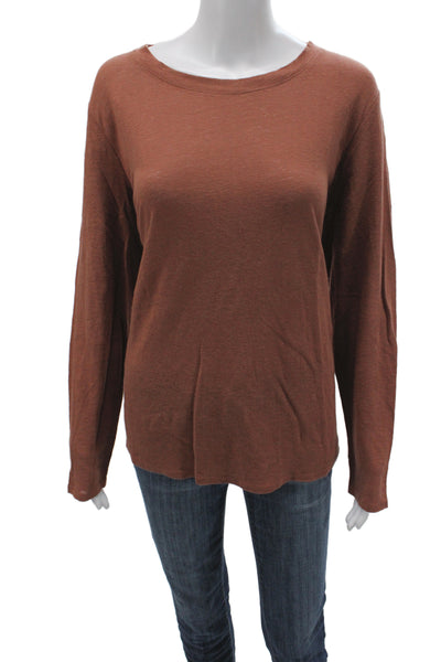 Eileen Fisher Women Brown Organic Linen Basic T-Shirt Size L