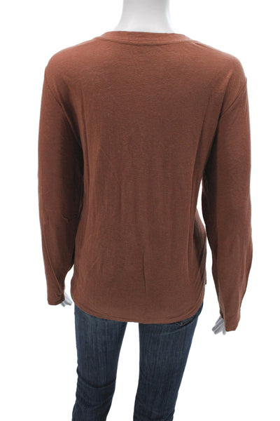 Eileen Fisher Women Brown Organic Linen Basic T-Shirt Size L