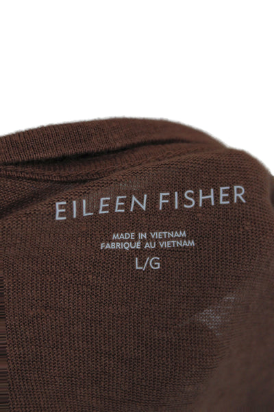 Eileen Fisher Women Brown Organic Linen Basic T-Shirt Size L