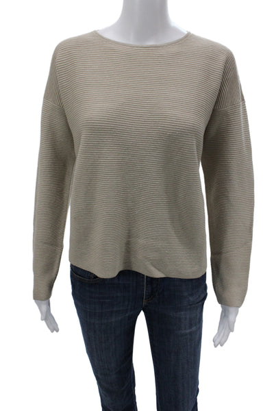 Eileen Fisher Women Pullover Boatneck Striped Linen Beige Petite Size S