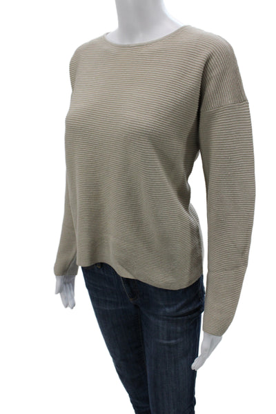 Eileen Fisher Women Pullover Boatneck Striped Linen Beige Petite Size S