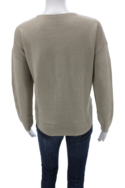 Eileen Fisher Women Pullover Boatneck Striped Linen Beige Petite Size S