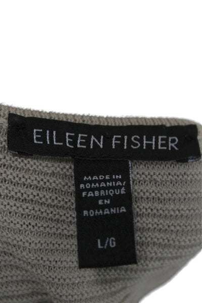 Eileen Fisher Women Pullover Striped Boat Neck Long Sleeve Beige Linen Size L