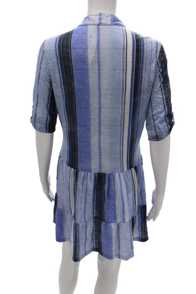 David Cline Women Shirt Dress Blue V Neck 3/4 Sleeve Button Size XS