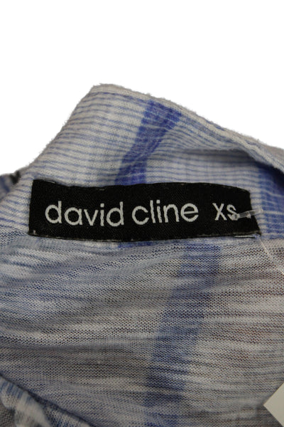 David Cline Women Shirt Dress Blue V Neck 3/4 Sleeve Button Size XS
