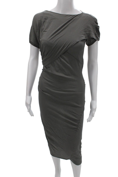 Balenciaga Paris Women Gray Sheath Dress Silk Boat Neck Short Sleeve Size S