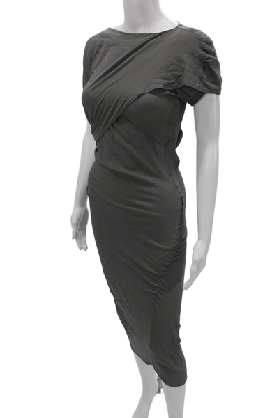 Balenciaga Paris Women Gray Sheath Dress Silk Boat Neck Short Sleeve Size S