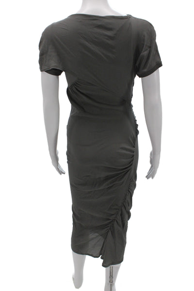 Balenciaga Paris Women Gray Sheath Dress Silk Boat Neck Short Sleeve Size S
