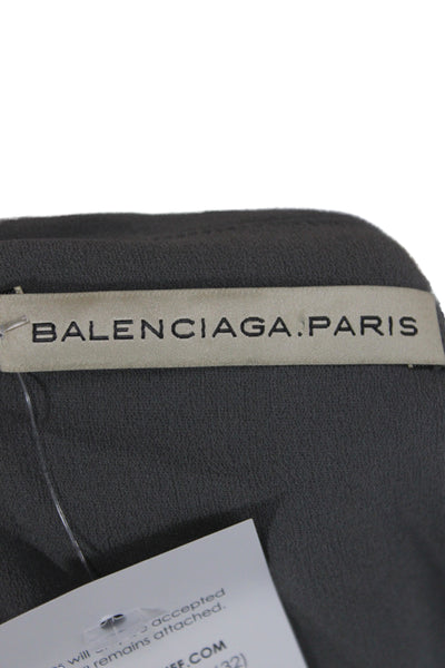 Balenciaga Paris Women Gray Sheath Dress Silk Boat Neck Short Sleeve Size S