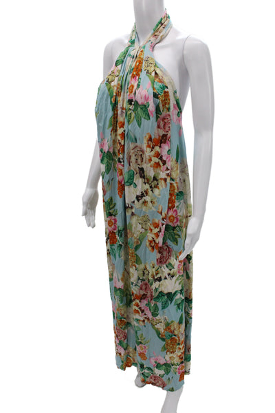 Cara Cara Women Halter Floral Maxi Dress Blue Sleeveless Viscose Size XS