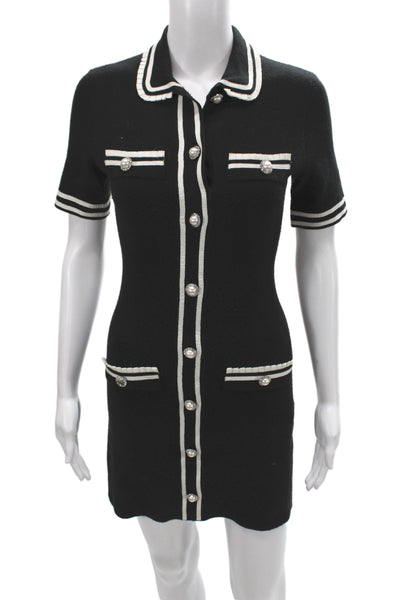 Maje Womens Striped Collared Mini Dress Black Button Short Sleeve Size 34