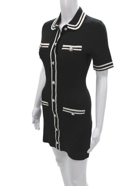 Maje Womens Striped Collared Mini Dress Black Button Short Sleeve Size 34