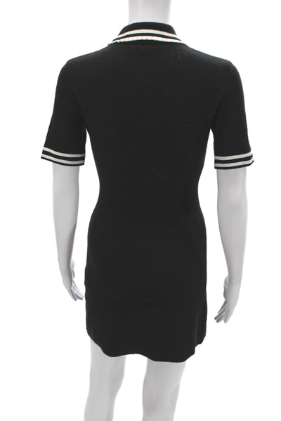 Maje Womens Striped Collared Mini Dress Black Button Short Sleeve Size 34