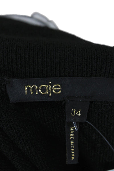 Maje Womens Striped Collared Mini Dress Black Button Short Sleeve Size 34