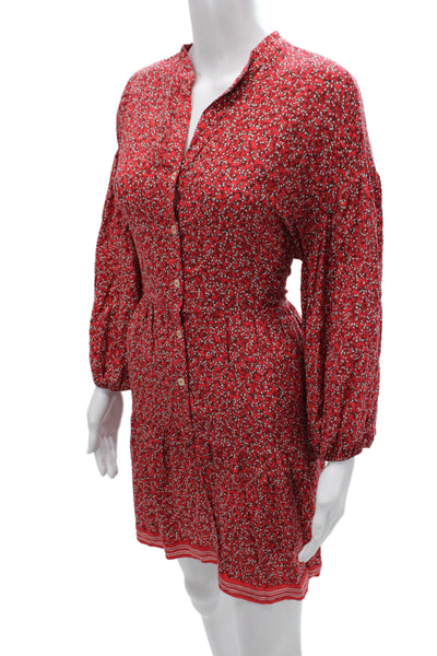Max Studio Womens Red Floral V-Neck Long Sleeve Mini Dress Button Size M