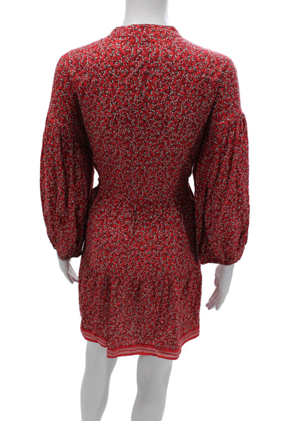 Max Studio Womens Red Floral V-Neck Long Sleeve Mini Dress Button Size M