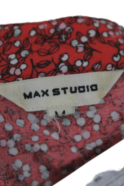 Max Studio Womens Red Floral V-Neck Long Sleeve Mini Dress Button Size M