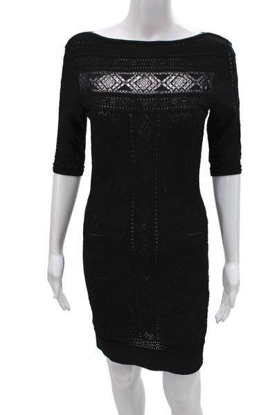 Roberto Cavalli Women Sheath Dress Black Viscose Boat Neck 3/4 Sleeve Size 40