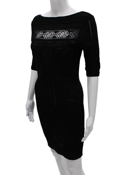 Roberto Cavalli Women Sheath Dress Black Viscose Boat Neck 3/4 Sleeve Size 40