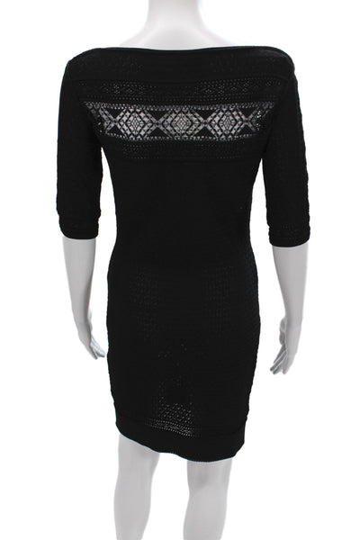 Roberto Cavalli Women Sheath Dress Black Viscose Boat Neck 3/4 Sleeve Size 40