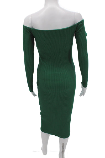 Enza Costa Women Bodycon Dress Green Off Shoulder Long Sleeve Size S