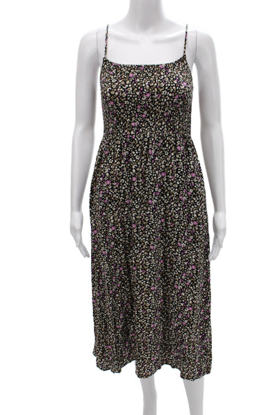 Saltwater Luxe Women Maxi Floral Sleeveless Square Neck Black Dress Size XS