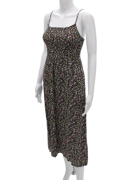 Saltwater Luxe Women Maxi Floral Sleeveless Square Neck Black Dress Size XS