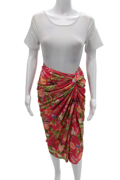 Cara Cara Women Silk Floral Wrap Midi Skirt Multicolor Hook & Eye Size S