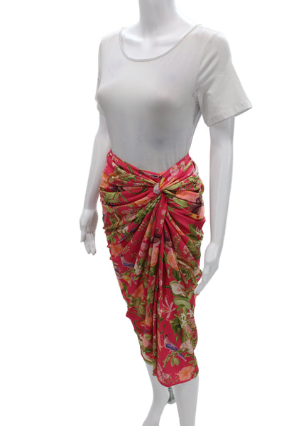 Cara Cara Women Silk Floral Wrap Midi Skirt Multicolor Hook & Eye Size S