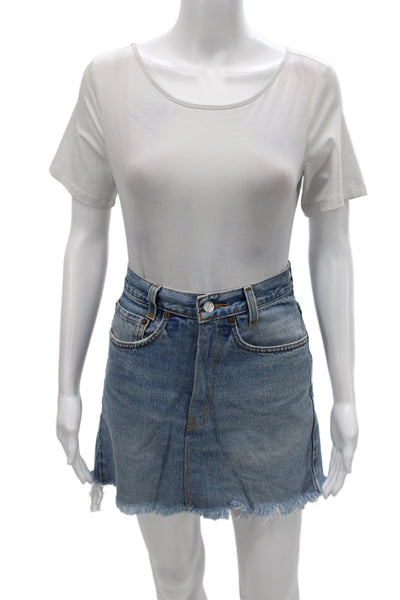 Levis Women Mini Denim Skirt Blue Button 90s Short Solid Size S