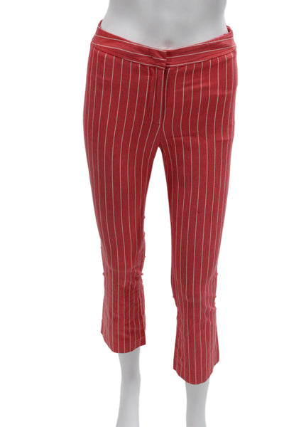 Shari's Place Women Capri Striped Red Cotton Button Pants Size 38