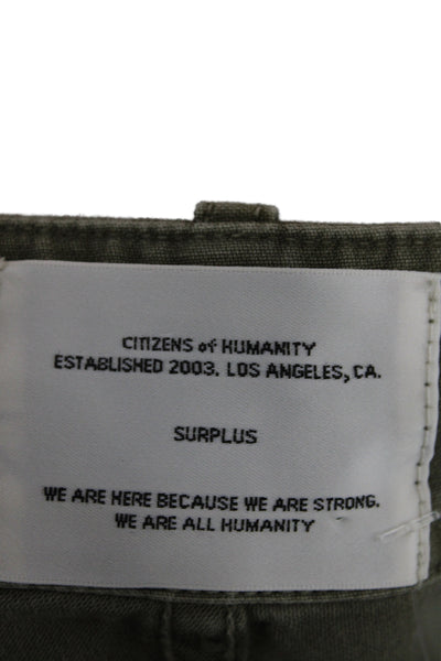 Citizens of Humanity Women Cargo Pants Green Cotton Button Inseam 22 Size 24
