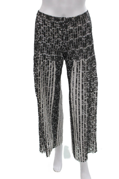 Huishan Zhang Women Cropped Striped Black Polyester Pants Zip Inseam 30 Size S