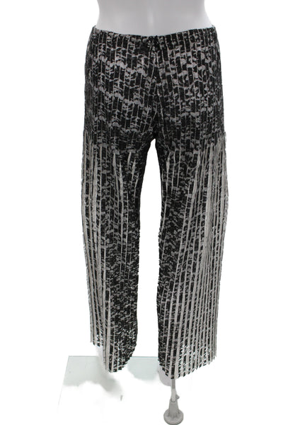 Huishan Zhang Women Cropped Striped Black Polyester Pants Zip Inseam 30 Size S