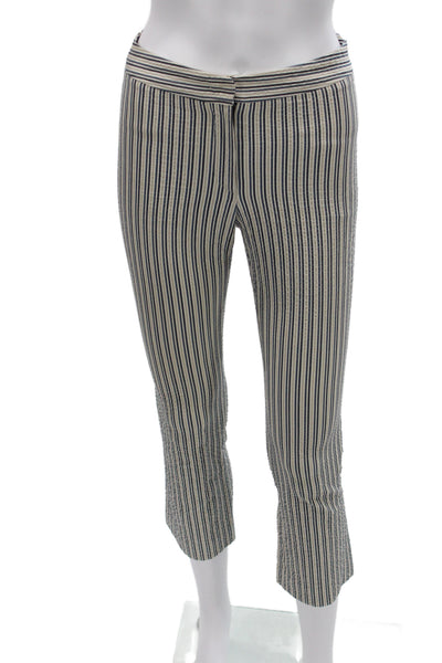 Sharis Place Womens Beige Striped Capri Pants Button Closure 97% Cotton Size 38