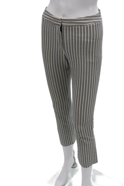 Sharis Place Womens Beige Striped Capri Pants Button Closure 97% Cotton Size 38
