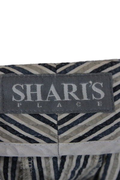 Sharis Place Womens Beige Striped Capri Pants Button Closure 97% Cotton Size 38