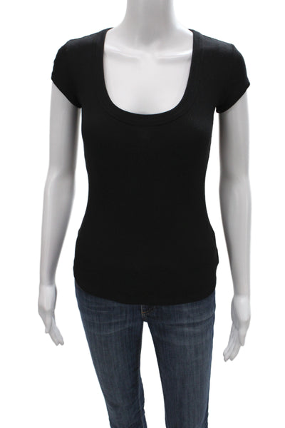 Theory Womens Basic Black Scoop Neck Short Sleeve T-Shirt Size PP