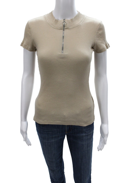 Belstaff Womens Beige Mock Neck Cotton Short Sleeve T-Shirt Size S