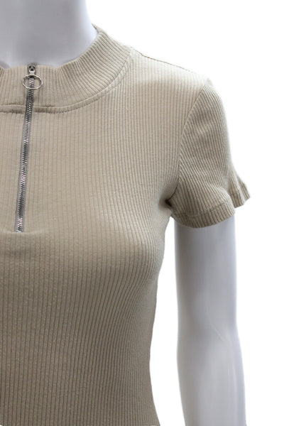 Belstaff Womens Beige Mock Neck Cotton Short Sleeve T-Shirt Size S