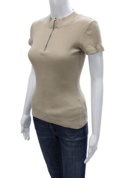 Belstaff Womens Beige Mock Neck Cotton Short Sleeve T-Shirt Size S