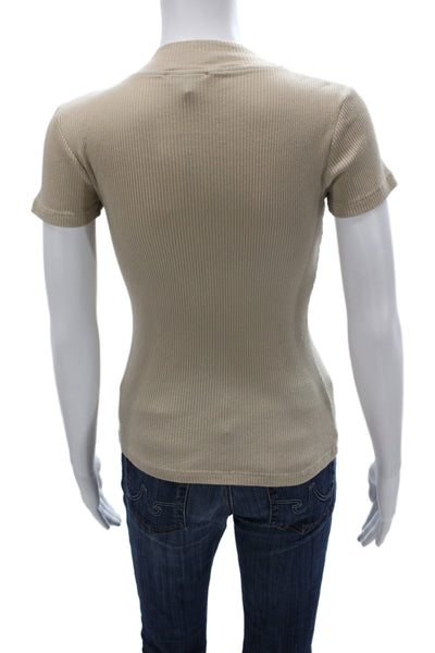 Belstaff Womens Beige Mock Neck Cotton Short Sleeve T-Shirt Size S