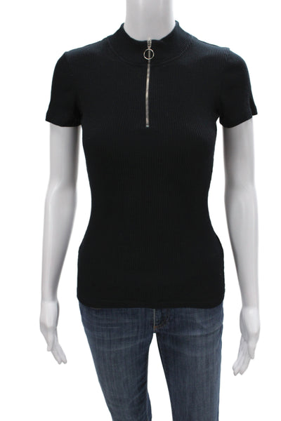 Belstaff Women Basic T-Shirt Black Mock Neck Short Sleeve Viscose Size S