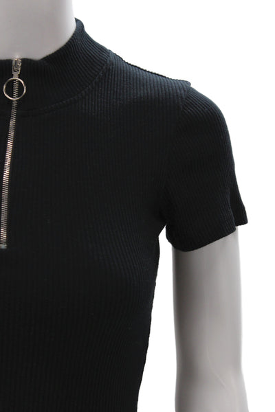 Belstaff Women Basic T-Shirt Black Mock Neck Short Sleeve Viscose Size S