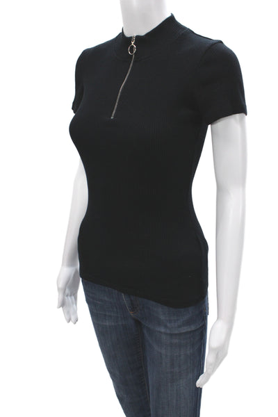 Belstaff Women Basic T-Shirt Black Mock Neck Short Sleeve Viscose Size S