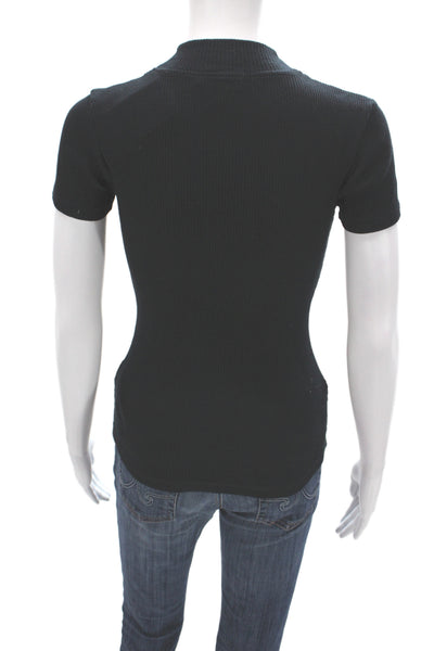 Belstaff Women Basic T-Shirt Black Mock Neck Short Sleeve Viscose Size S
