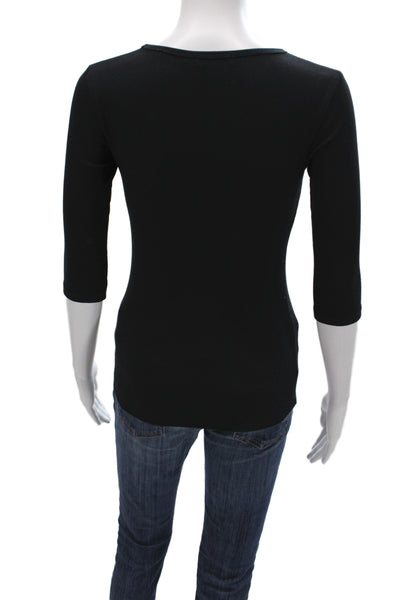 Vince Women Basic Black T-Shirt 3/4 Sleeve Crew Neck Modal Size XS