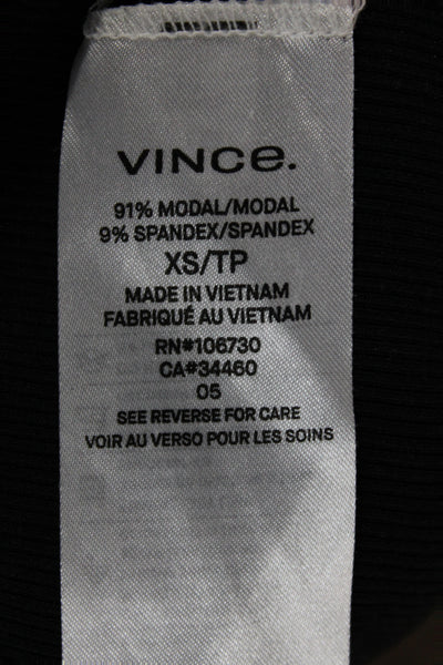 Vince Women Basic Black T-Shirt 3/4 Sleeve Crew Neck Modal Size XS