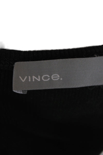 Vince Women Basic Black T-Shirt 3/4 Sleeve Crew Neck Modal Size XS